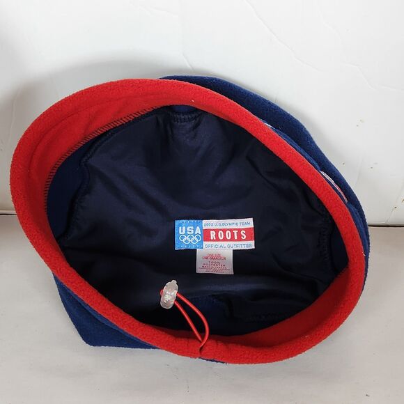Roots 2002 Vintage Olympics Beret Fleece Cap Hat USA Olympic Team Blue Red - Picture 5 of 7